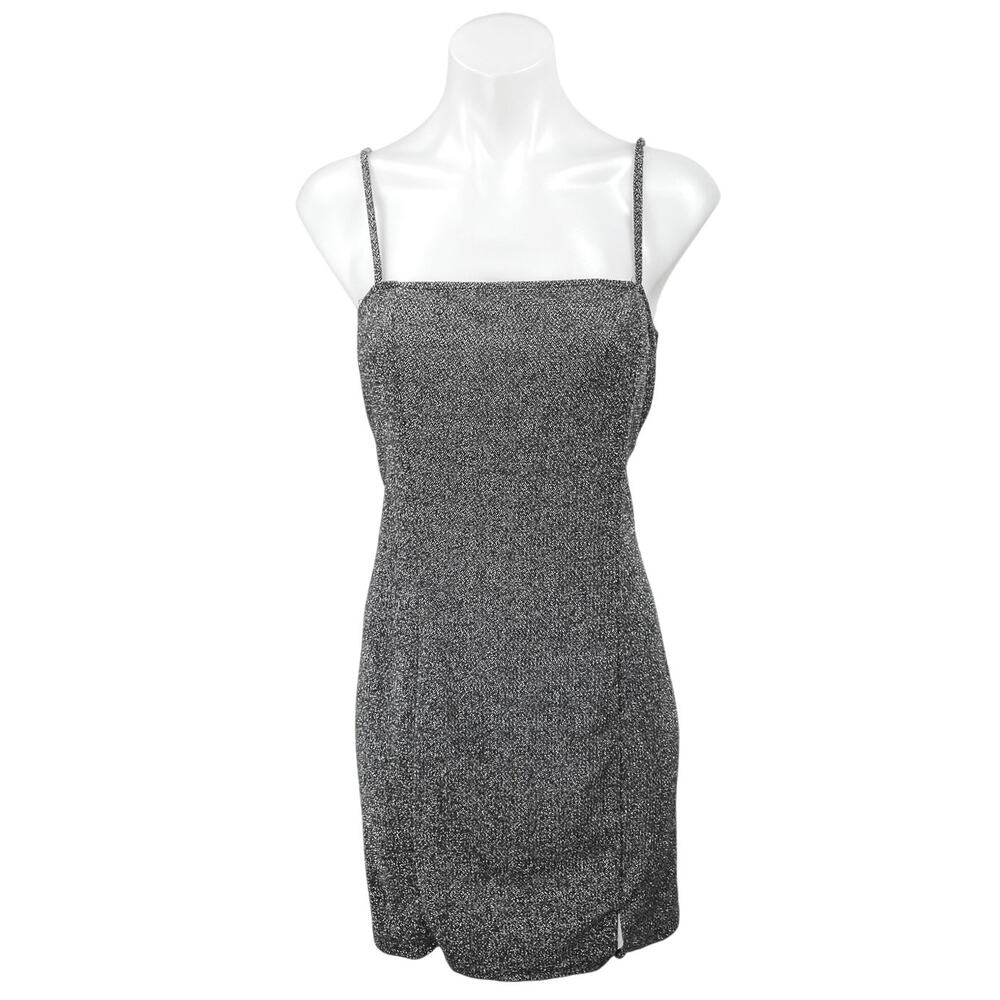 H&M Divided Black Metallic Sleeveless Cami Camisole Mini Bodycon Tank Dress L